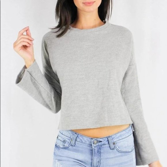 New Gaze gray cropped sweatshirt, Fleece like material, bell sleeves - Picture 1 of 5